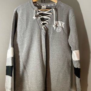 Pink - Sweatshirt, laced v-neck